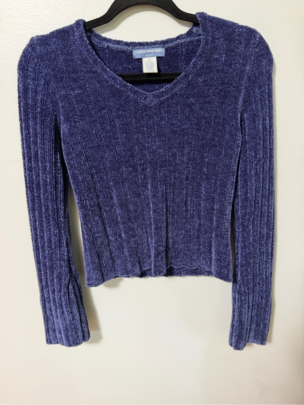 Canyon River Blues Chenille Sweater Small Purple Ribbed Stretch Soft Long Sleeve